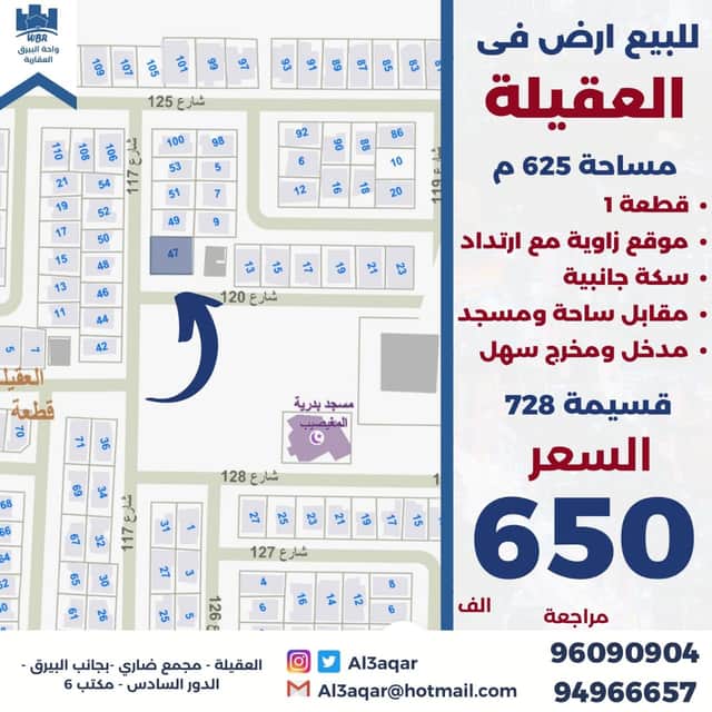 ارض للبيع في العقيله زاوية