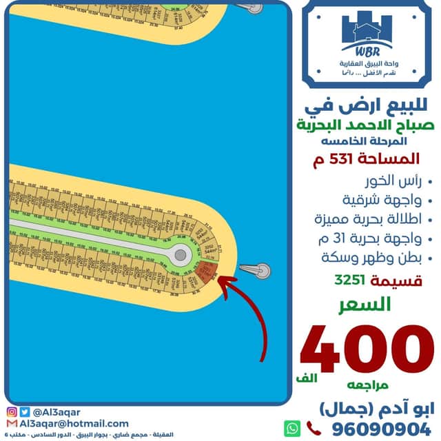 ارض بطن وظهر وسكه للبيع في المرحلة الخامسة