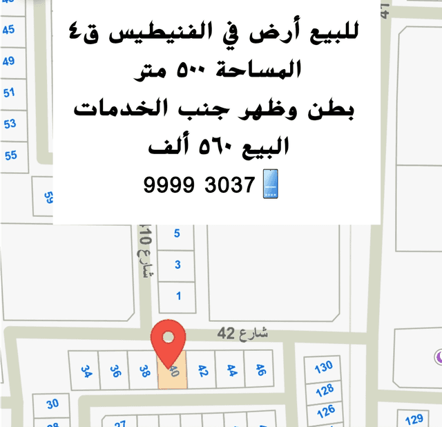 ارض للبيع في الفنيطيس قطعة 4