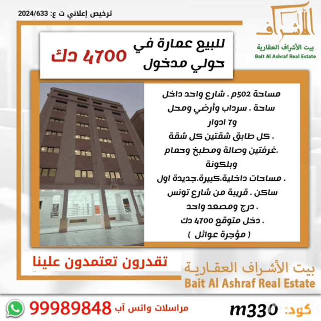 للبيع عمارة مدخول فى حولي