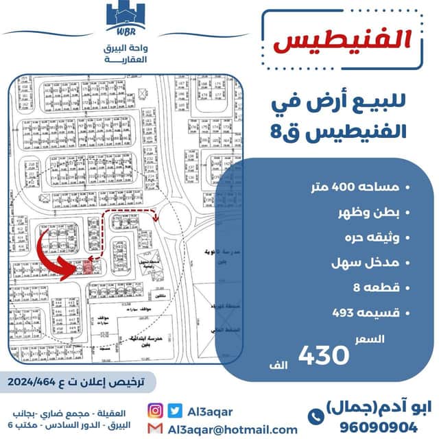 أرض للبيع بالفنيطيس قطعة 8
