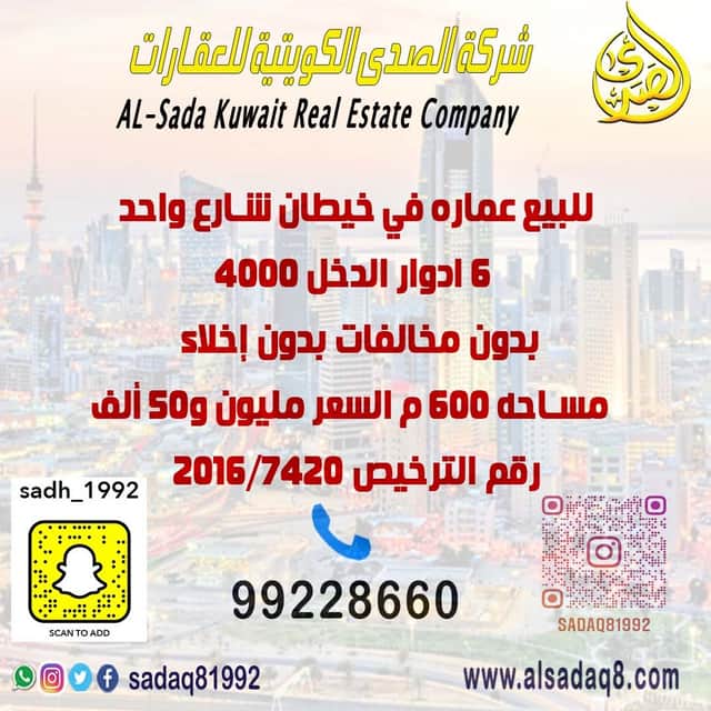 للبيع عماره مؤجره فى خيطان
