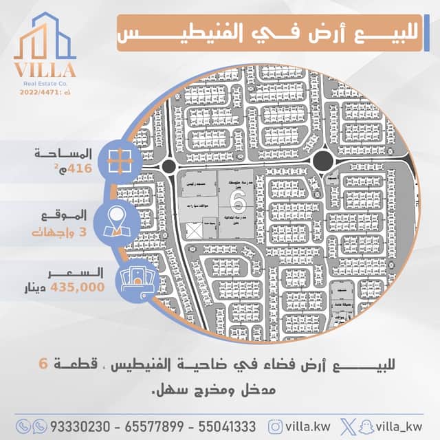 للبيع أرض فضاء فى ضاحية الفنيطيس قطعة 6