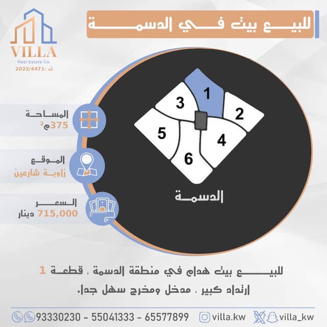 بيت هدام للبيع فى الدسمه