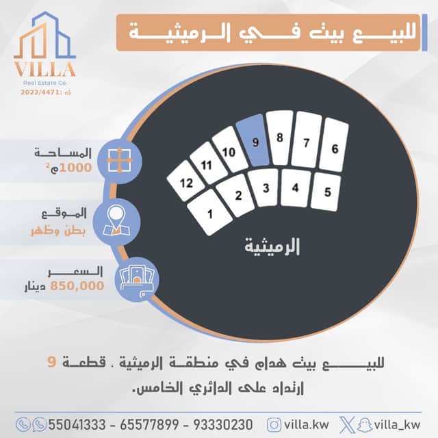 بيت هدام للبيع فى الرميثية قطعة 9