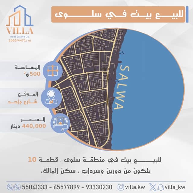 للبيع بيت فى منطقة سلوى قطعة 10