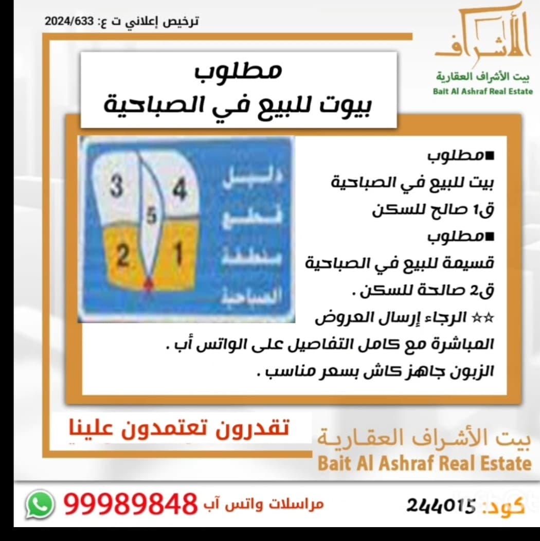 مطلوب بيت للبيع فى الصباحية