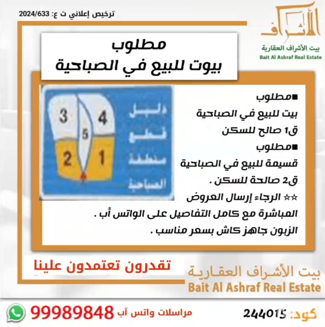مطلوب بيت للبيع في الصباحية