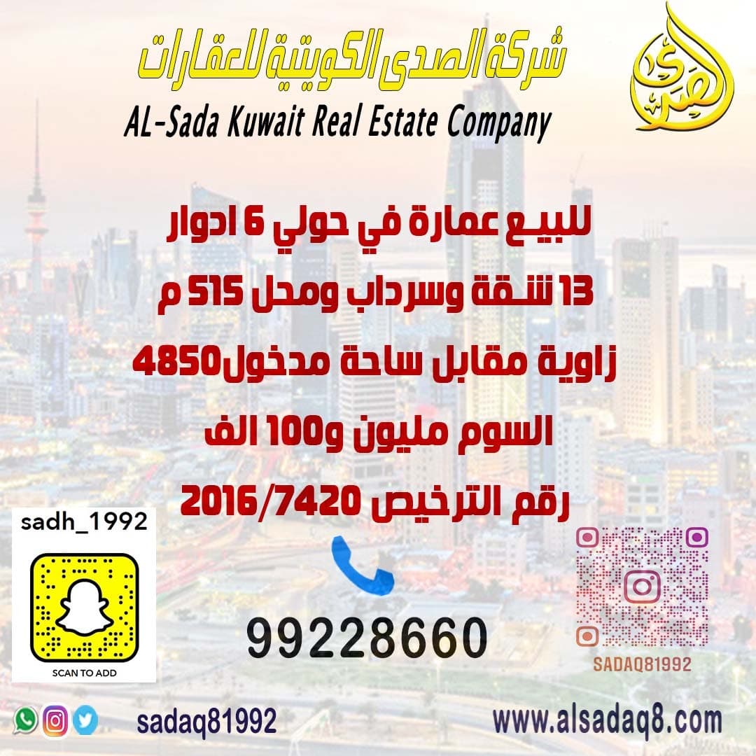 للبيع عمارة زاوية فى حولي