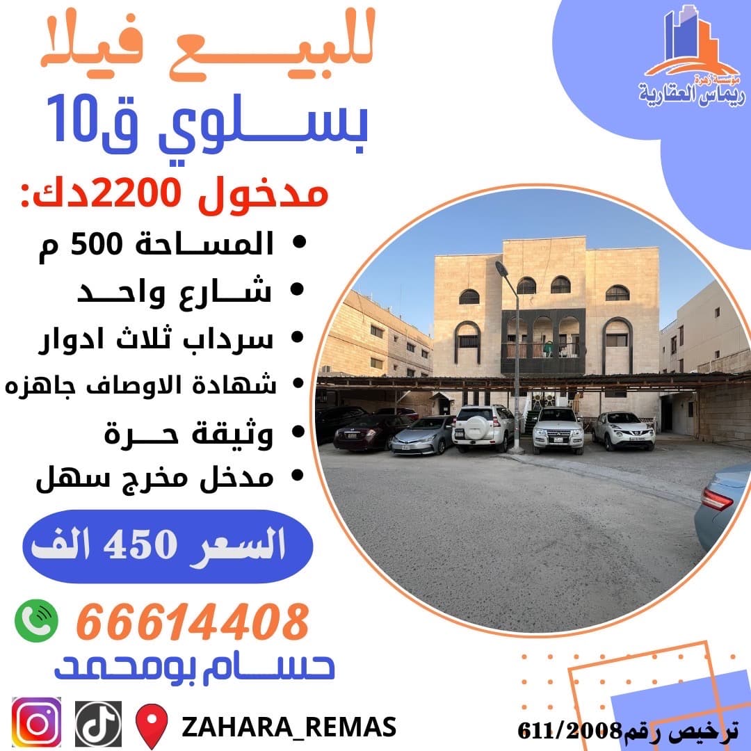 للبيع بيت فى سلوى قطعة 10 مؤجر