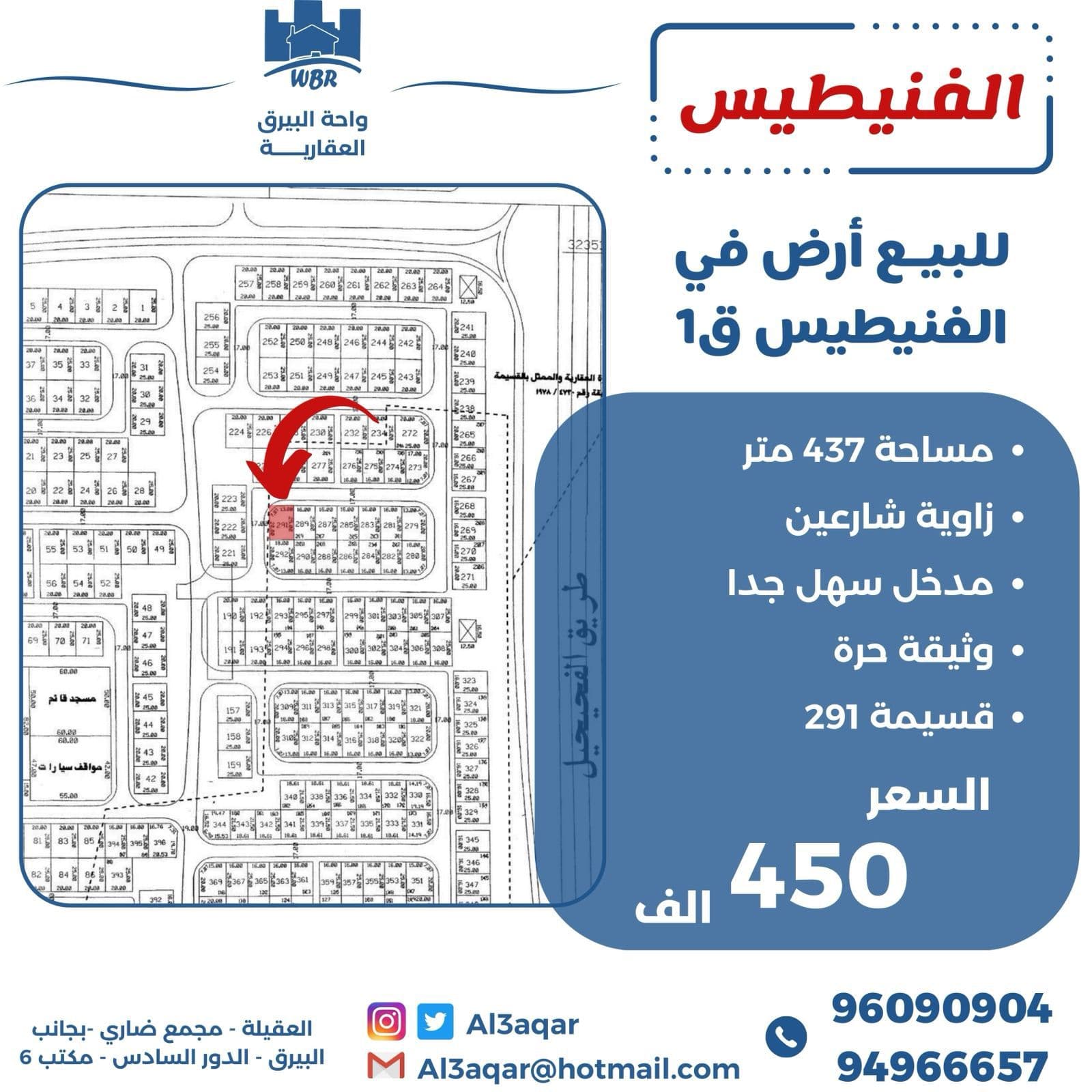 للبيع أرض فى منطقة الفنيطيس قطعة 1