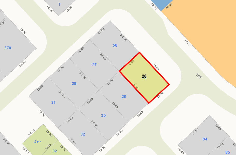 للبيع أرض فى منطقة الخيران السكنية قطعة 7