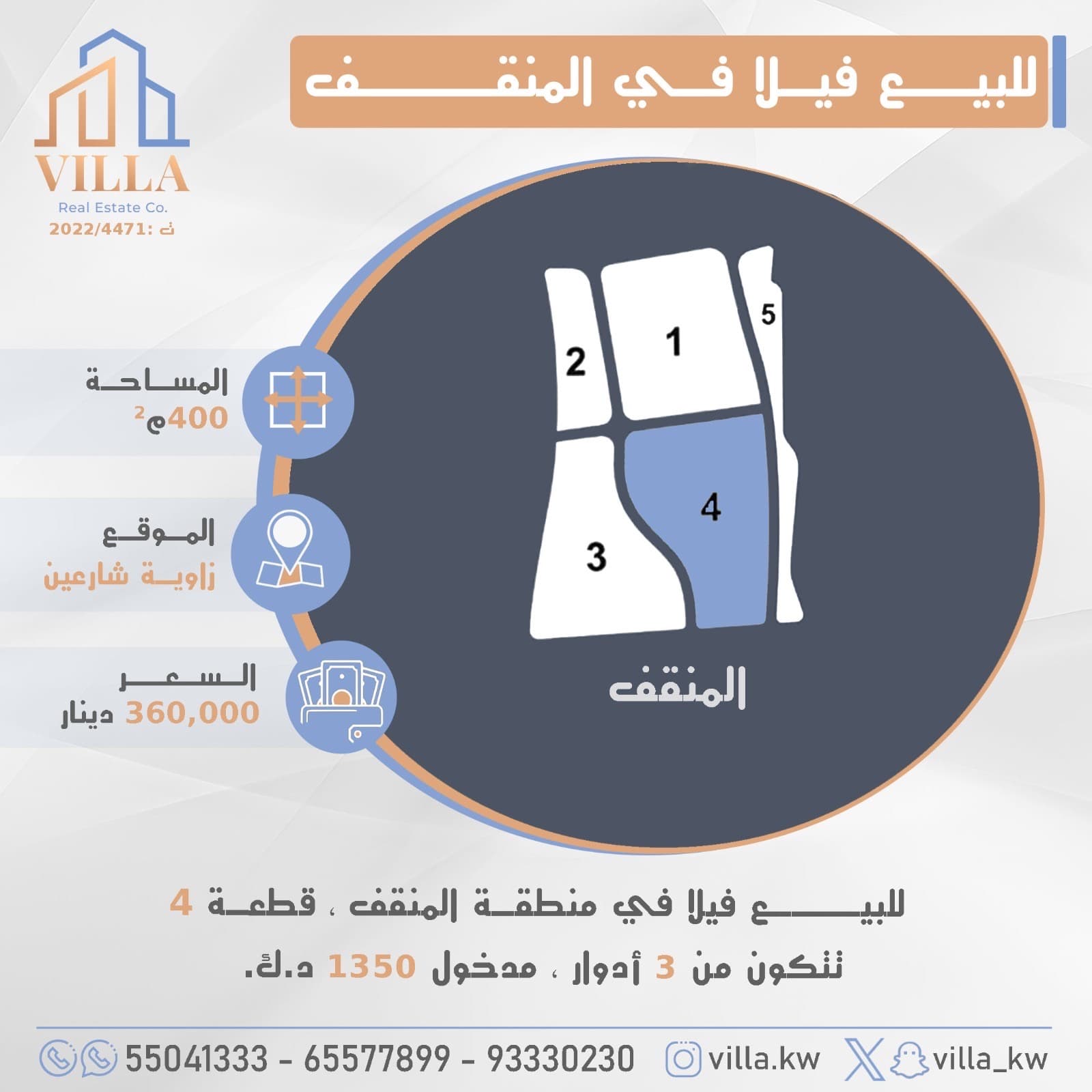 فيلا مميزه للبيع فى المنقف