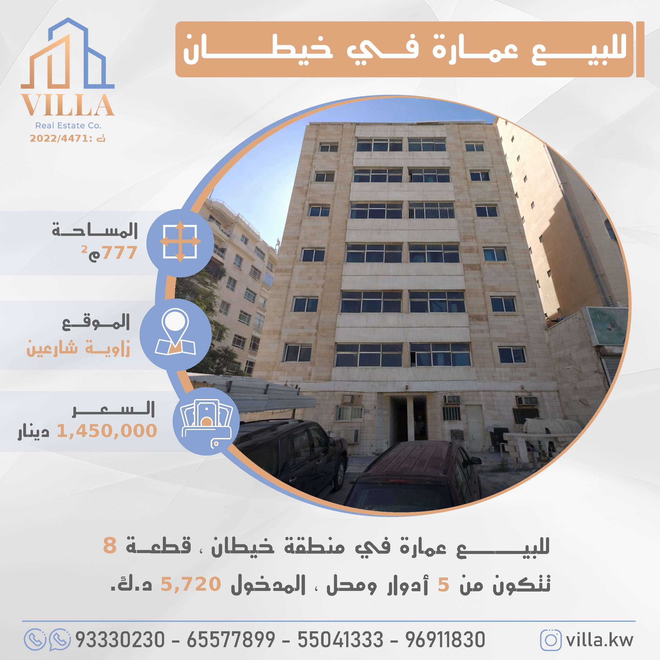 للبيع عماره مؤجره فى خيطان