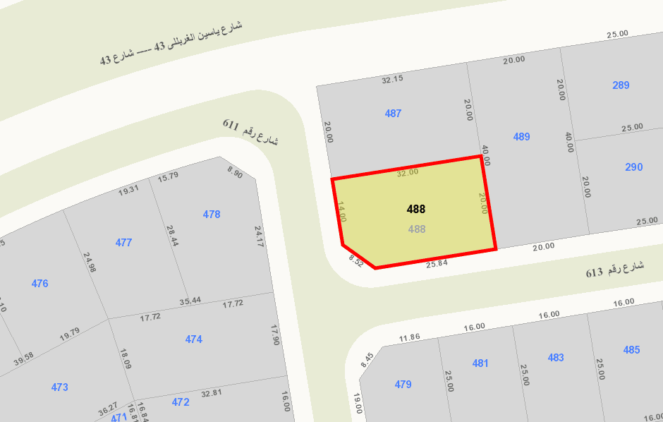 للبيع أرض زاوية فى منطقة الزهراء قطعة 6