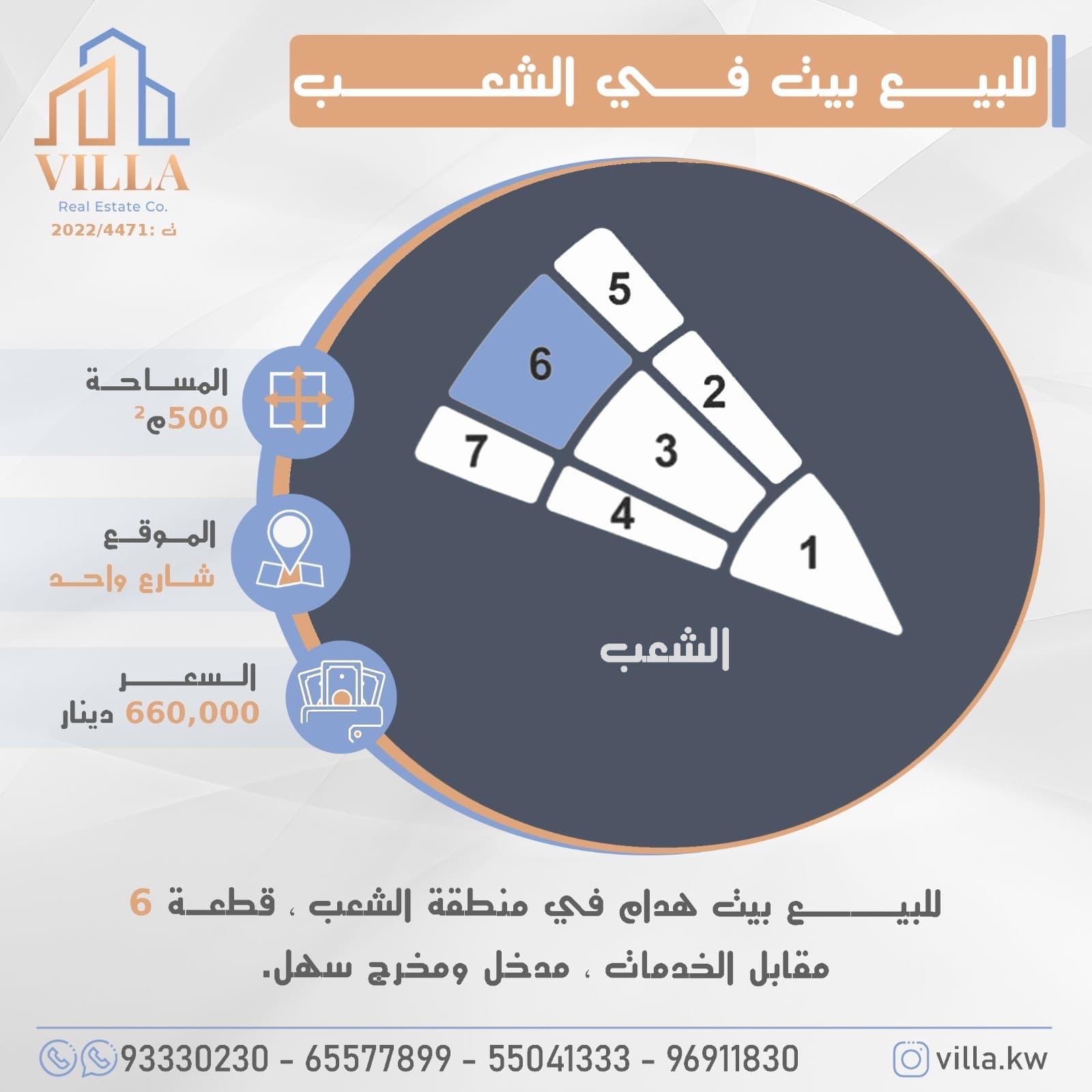 للبيع بيت هدام فى الشعب قطعة 6