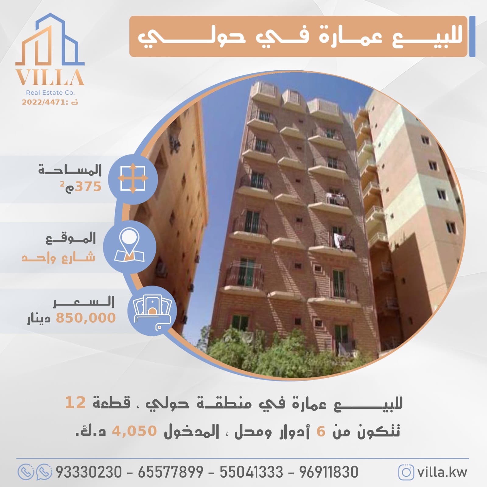 للبيع عمارة فى منطقة حولي قطعة 12