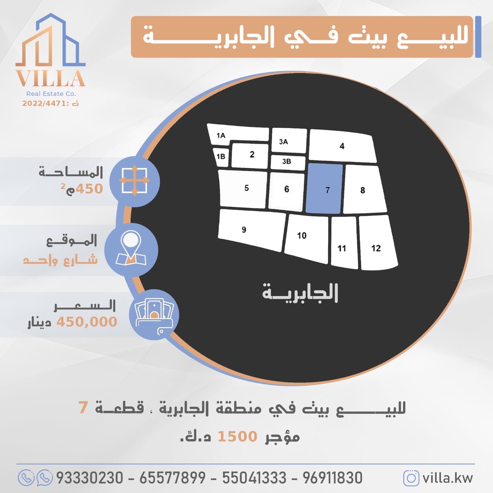 للبيع بيت مؤجر فى الجابرية