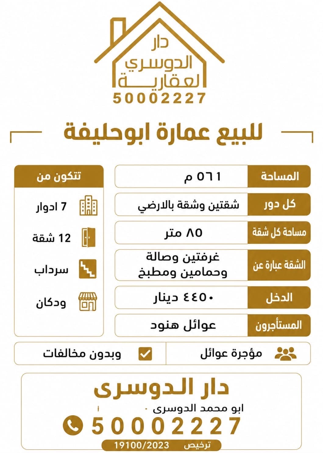 مطلوب ولدينا للبيع عماره فى المهبوله قطعه 1