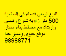 أرض للبيع فى السالميه زاوية