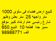 أرض للبيع فى سلوى شارع رئيسى