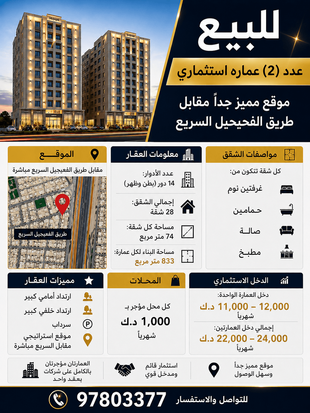 عمارتين استثمارى للبيع فى الفحيحيل