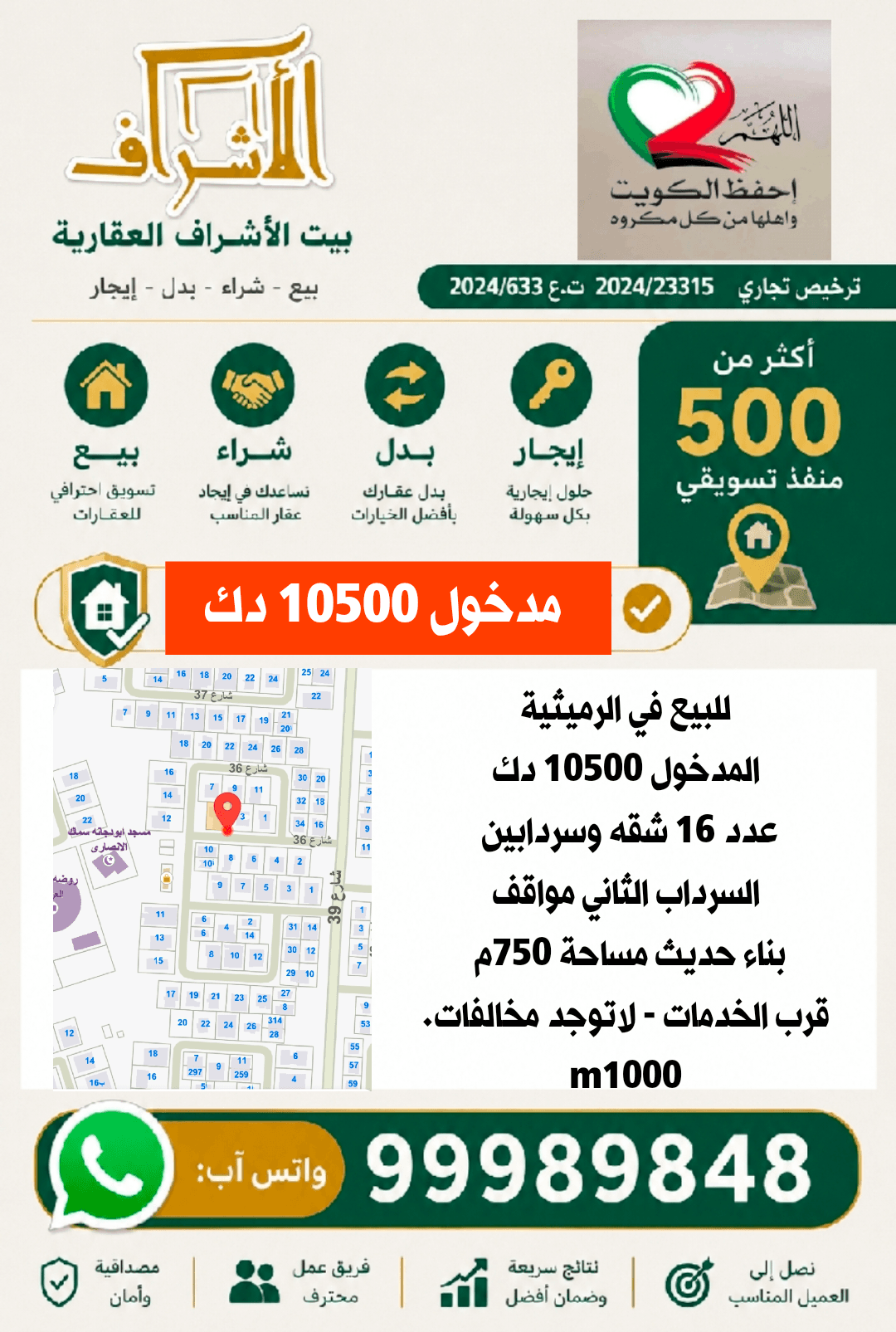 للبيع شقق و أدوار مدخول فى الرميثية