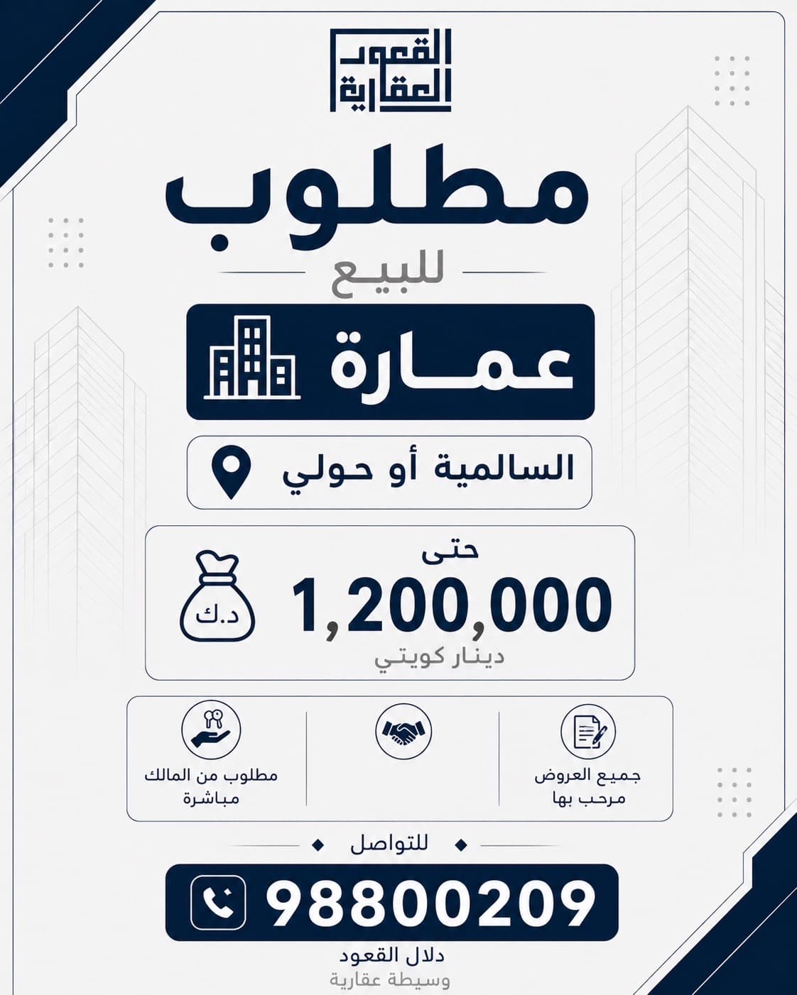 مطلوب عمارة للبيع فى السالميه رمز undefined مطلوب عمارة للبيع فى السالميه