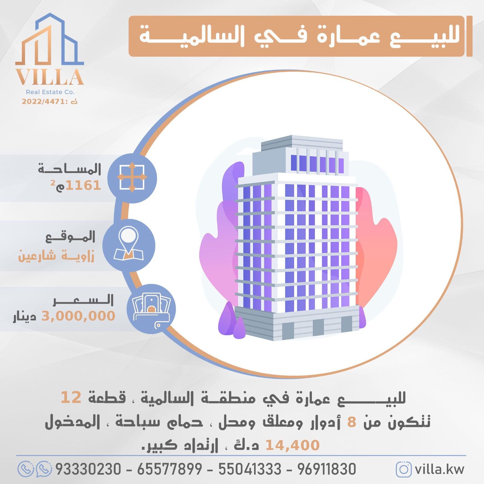 عماره للبيع فى السالميه زاوية شارعين رمز undefined عماره للبيع فى السالميه زاوية شارعين